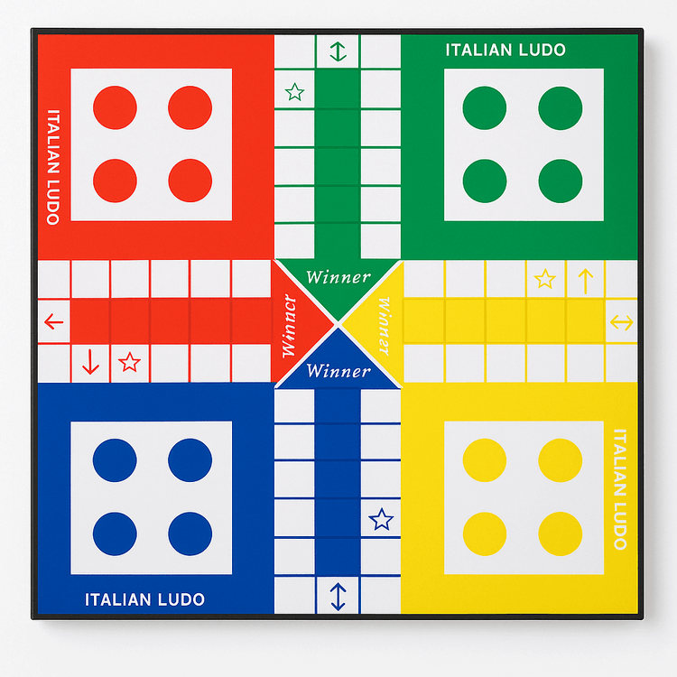 Premium Italian Wooden Ludo Board Game 16 Colorful Pawns, Dice Cup, 1 Dice & Storage Box