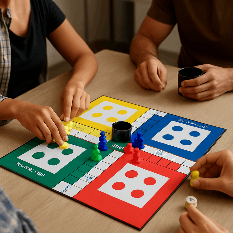 Premium Italian Wooden Ludo Board Game 16 Colorful Pawns, Dice Cup, 1 Dice & Storage Box