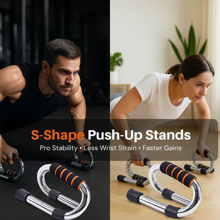 S-Shape Push Up Stands – Sturdy Chrome Steel for Ultimate Strength & Stability