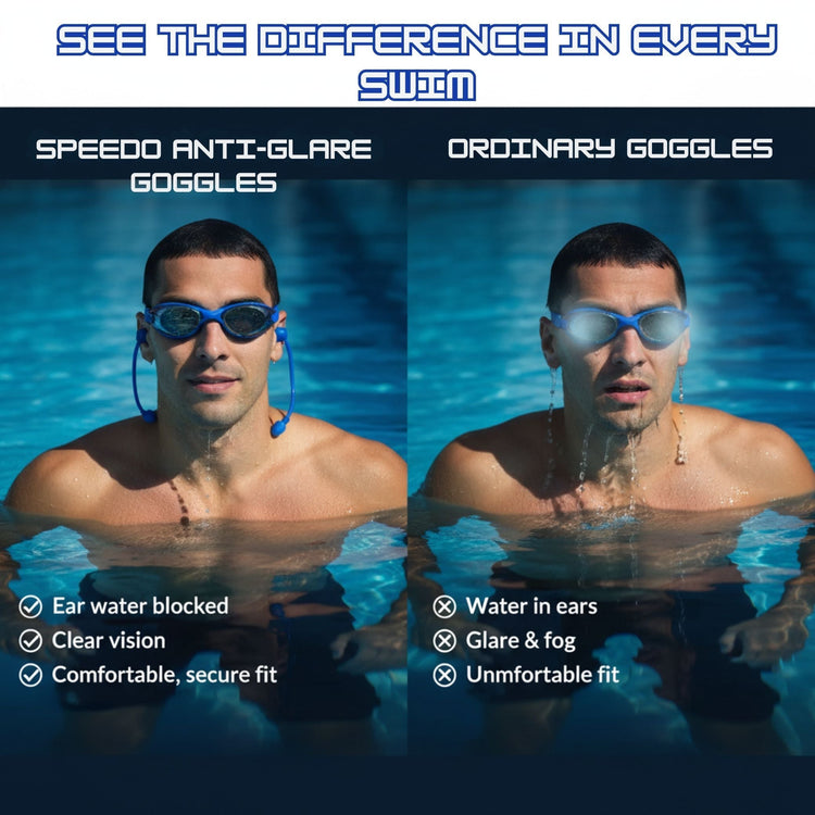 Speedo Anti-Glare Swimming Goggles with Ear Plugs – Leakproof & UV Protected