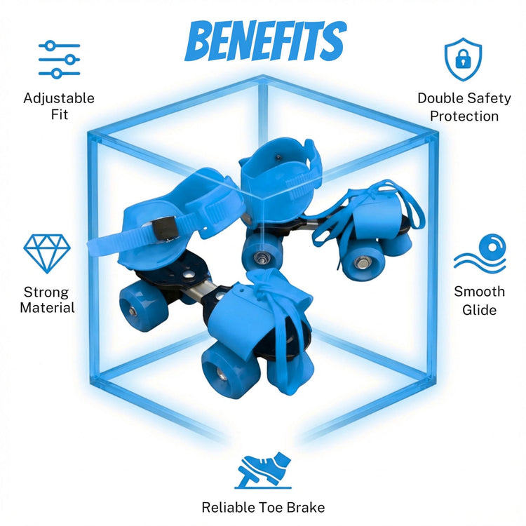 Adjustable Blue 4-Wheel Roller Skates for Kids