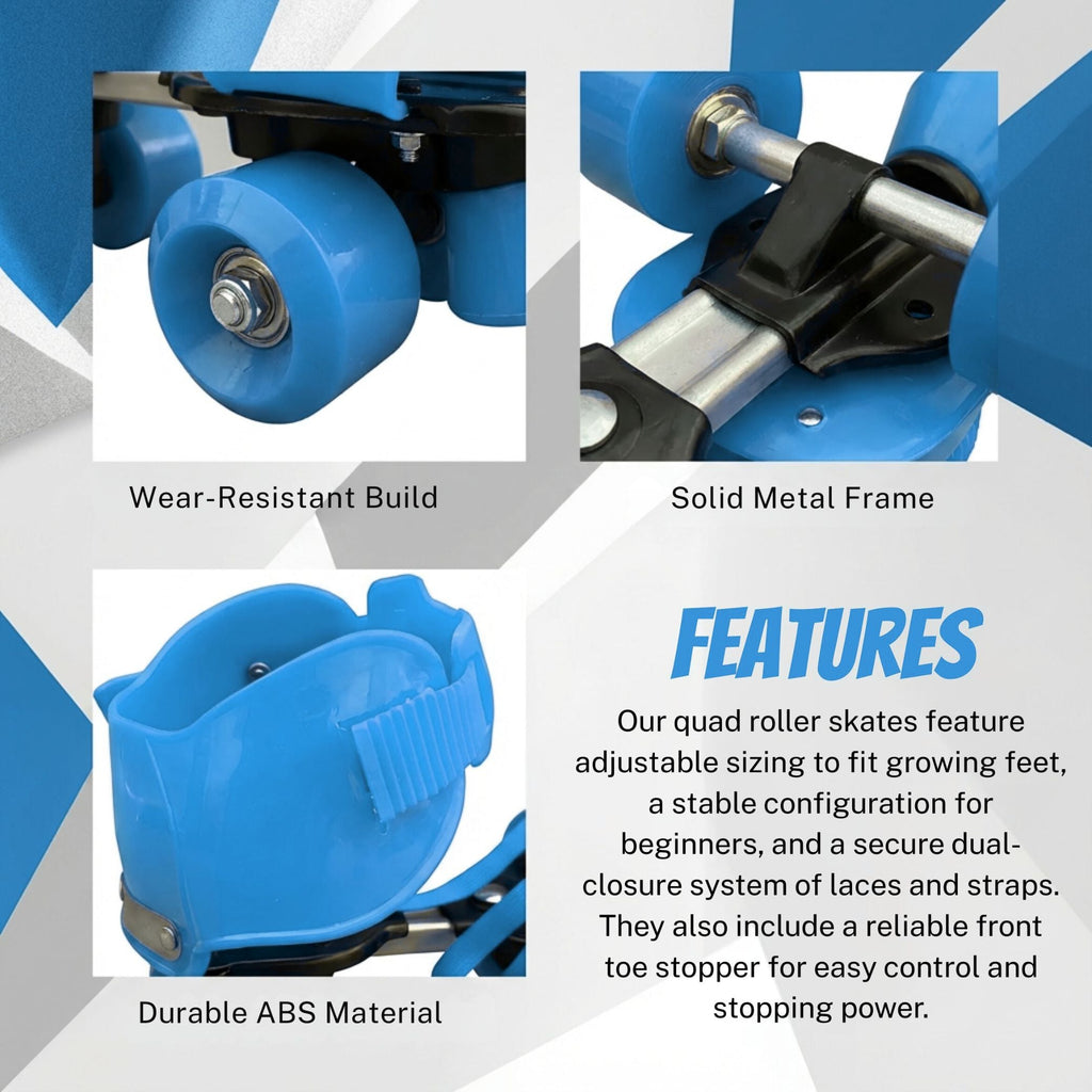 Adjustable Blue 4-Wheel Roller Skates for Kids