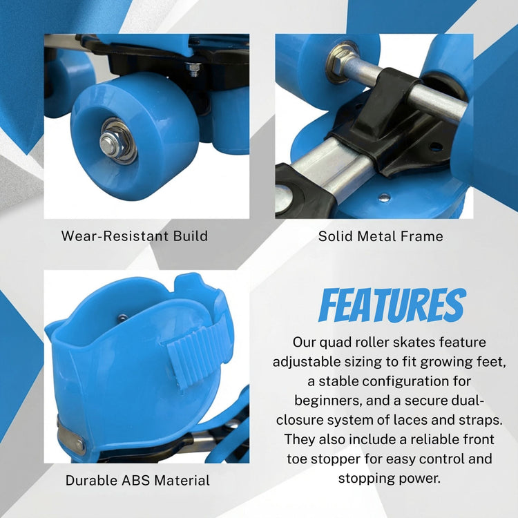 Adjustable Blue 4-Wheel Roller Skates for Kids