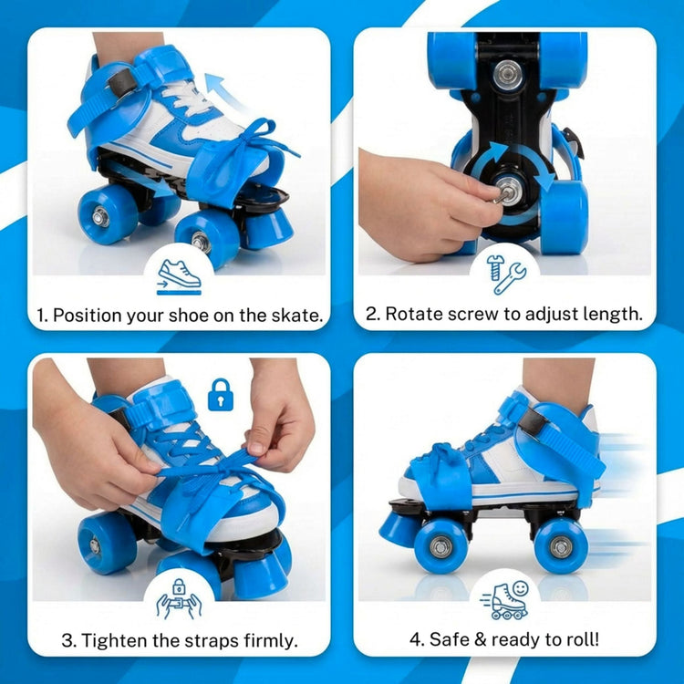 Adjustable Blue 4-Wheel Roller Skates for Kids