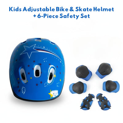 Kids Bike & Skate Helmet + 6-Piece Safety Gear Set – Adjustable, Breathable & Impact-Resistant for Cycling, Skating, Scooter Riding