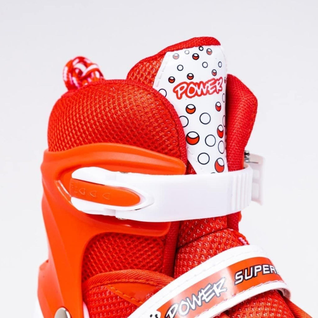 Power Superb Adjustable Roller Skate Shoes – 2-Row 4-Wheel Skates (Red) for Kids & Adults