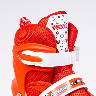 Power Superb Adjustable Roller Skate Shoes – 2-Row 4-Wheel Skates (Red) for Kids & Adults