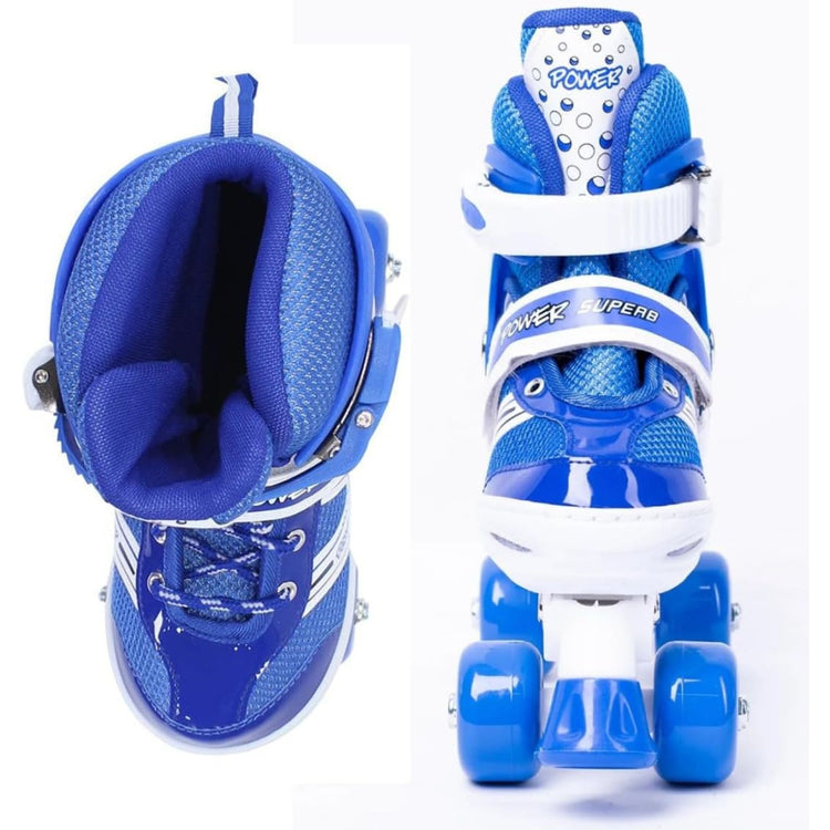 Power Superb Adjustable Roller Skate Shoes – 2-Row 4-Wheel Skates for Kids & Adults