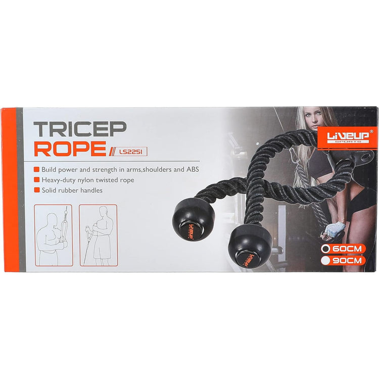 LIVEUP Triceps Rope  Heavy-Duty Black Nylon Rope for Cable Machines
