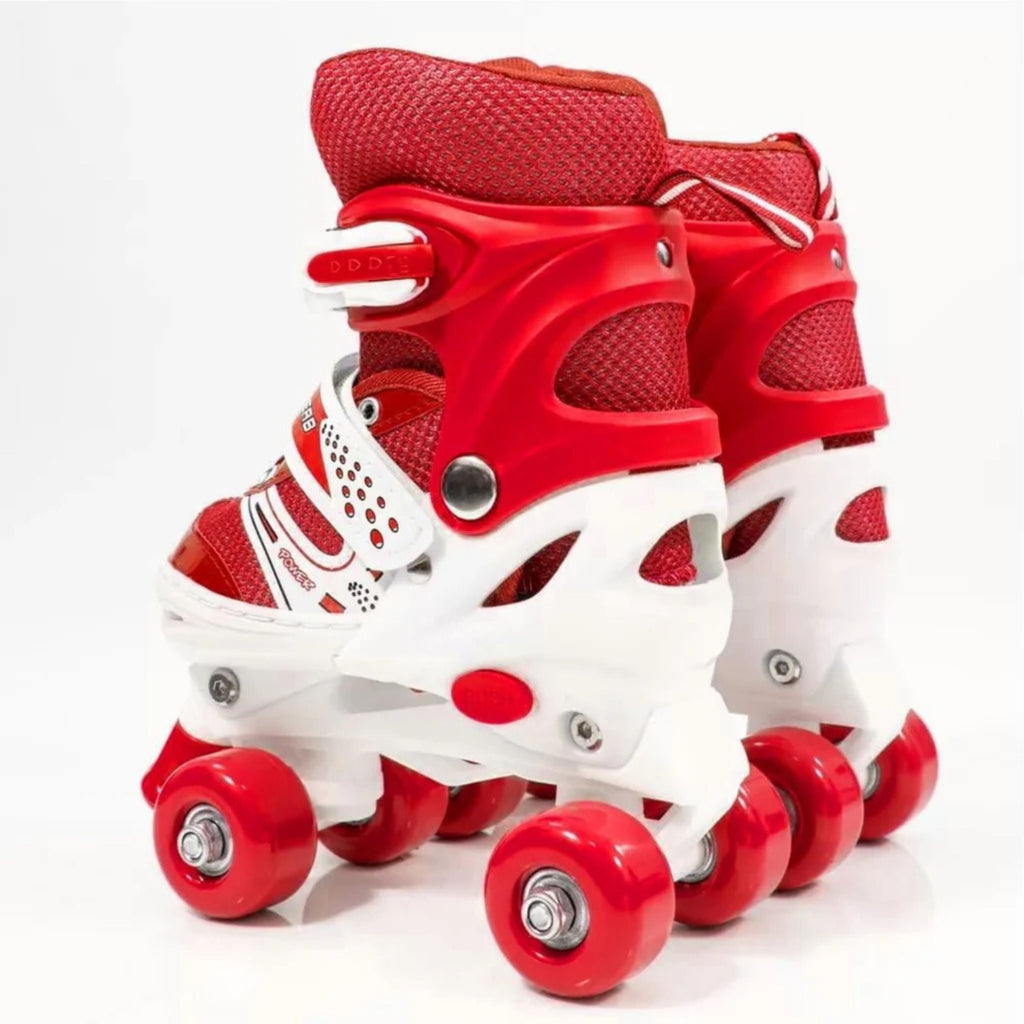 Power Superb Adjustable Roller Skate Shoes – 2-Row 4-Wheel Skates (Red) for Kids & Adults