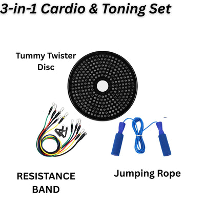 3-in-1 Cardio & Toning Set (Tummy Twister, Jump Rope & Resistance Bands)