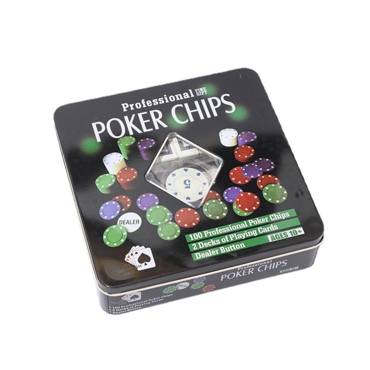 Poker Chips Set – 100pcs in Tin Box with 2 Playing Cards for Game Night Fun