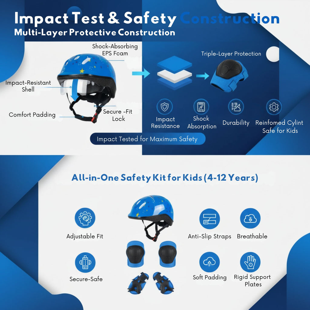 Kids Bike & Skate Helmet + 6-Piece Safety Gear Set – Adjustable, Breathable & Impact-Resistant for Cycling, Skating, Scooter Riding