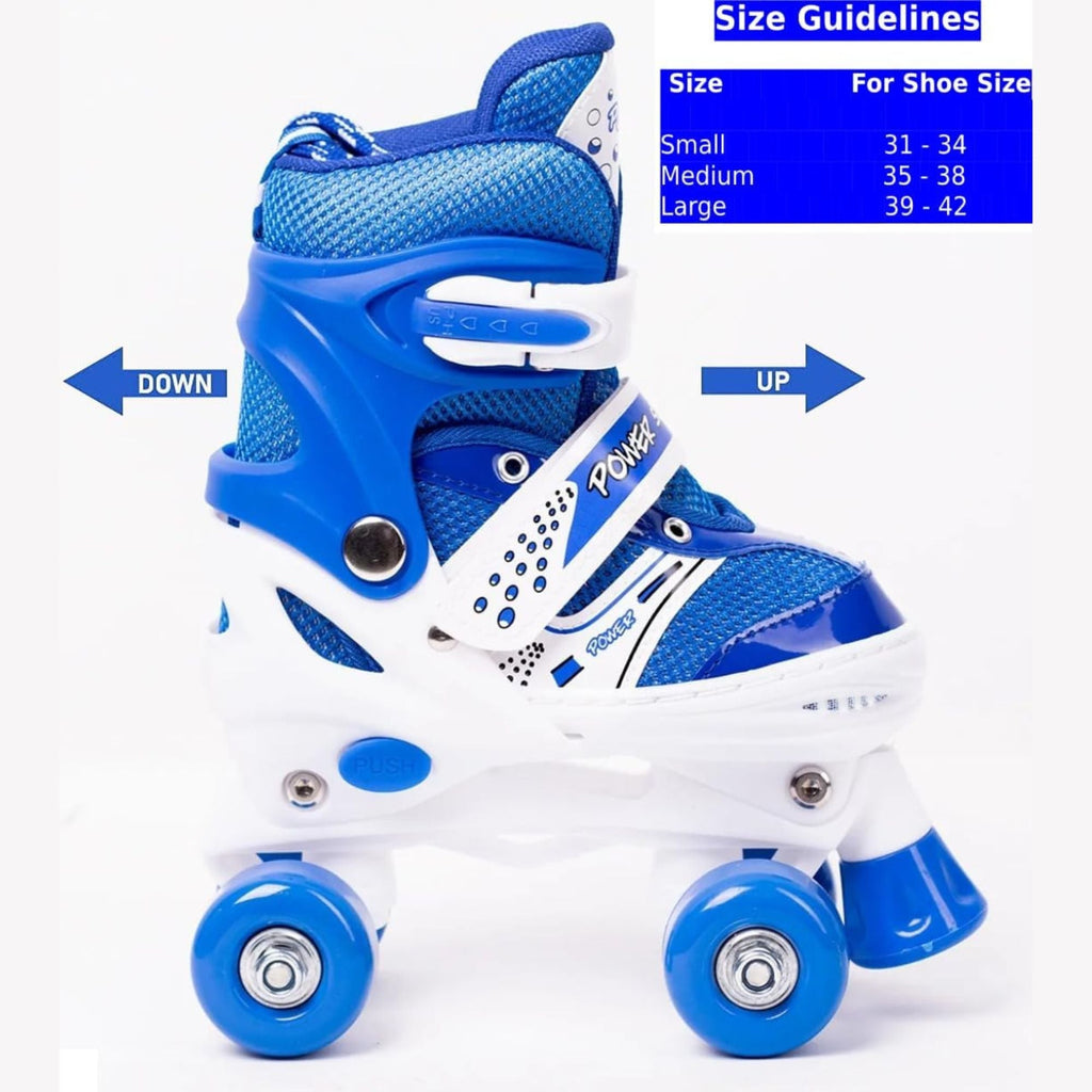 Power Superb Adjustable Roller Skate Shoes – 2-Row 4-Wheel Skates for Kids & Adults