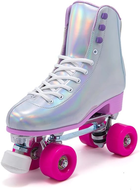 Silver-Purple 4-Wheel Roller Skates – For Adults, Kids & Beginners