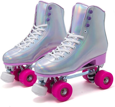 Silver-Purple 4-Wheel Roller Skates – For Adults, Kids & Beginners