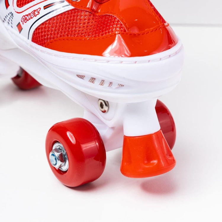 Power Superb Adjustable Roller Skate Shoes – 2-Row 4-Wheel Skates (Red) for Kids & Adults