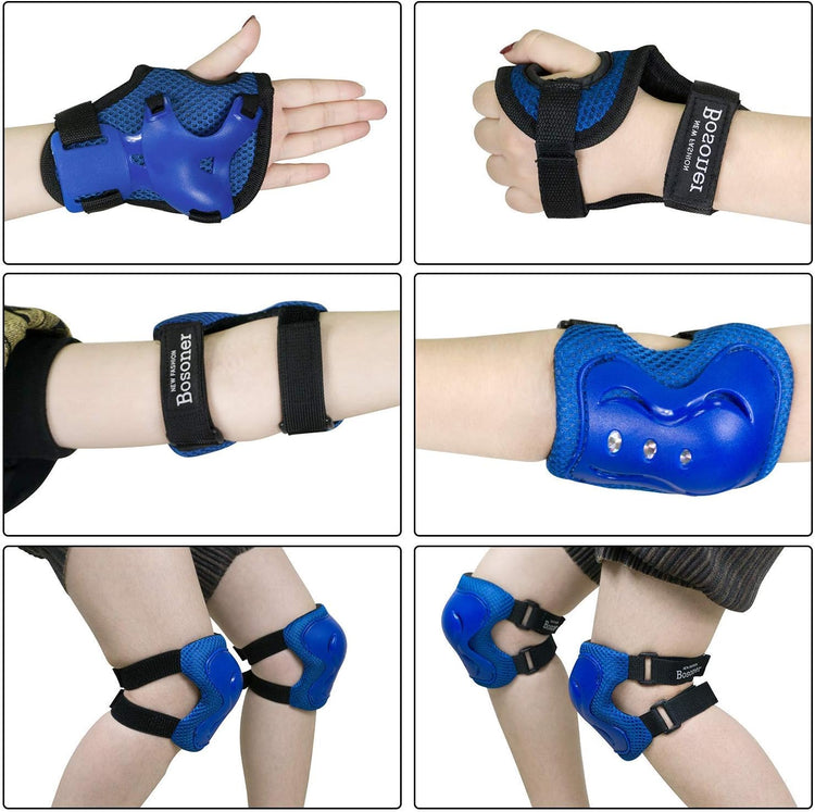6-Piece Blue Kids Protective Gear Set – Knee Pads, Elbow Pads & Wrist Guards for Safe Cycling, Skating & Biking Adventures
