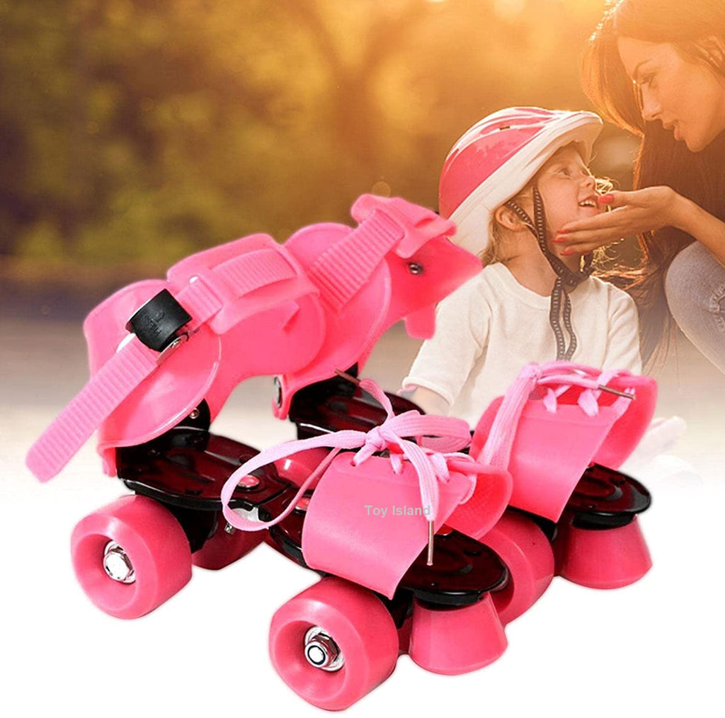 Adjustable Pink 4-Wheel Roller Skates for Kids