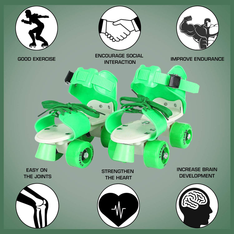 Adjustable Green 4-Wheel Roller Skates for Kids – Stylish, Durable & Fun