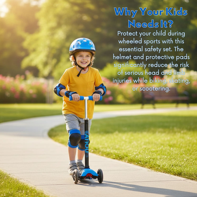 Kids Bike & Skate Helmet + 6-Piece Safety Gear Set – Adjustable, Breathable & Impact-Resistant for Cycling, Skating, Scooter Riding