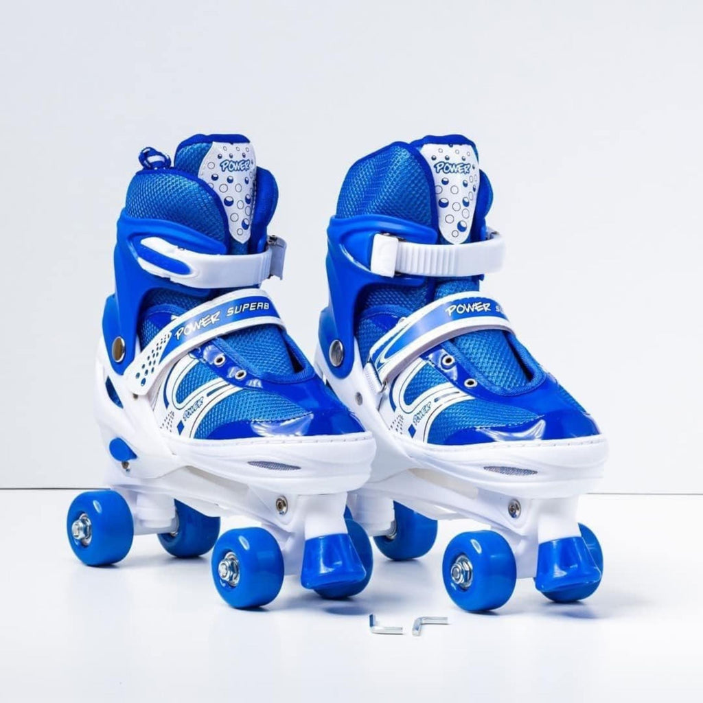 Power Superb Adjustable Roller Skate Shoes – 2-Row 4-Wheel Skates for Kids & Adults