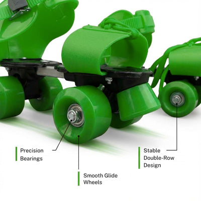Adjustable Green 4-Wheel Roller Skates for Kids