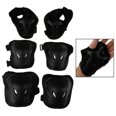 6-Piece Black Kids Protective Gear Set – Knee Pads, Elbow Pads & Wrist Guards for Safe Cycling, Skating & Biking Adventures