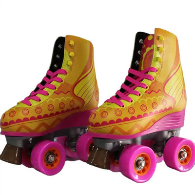 Yellow-Brown Flashing Quad Roller Skates – New Design