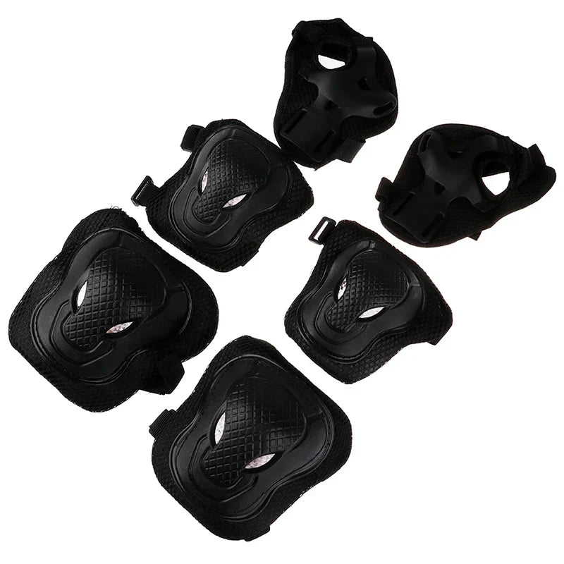 6-Piece Black Kids Protective Gear Set – Knee Pads, Elbow Pads & Wrist Guards for Safe Cycling, Skating & Biking Adventures