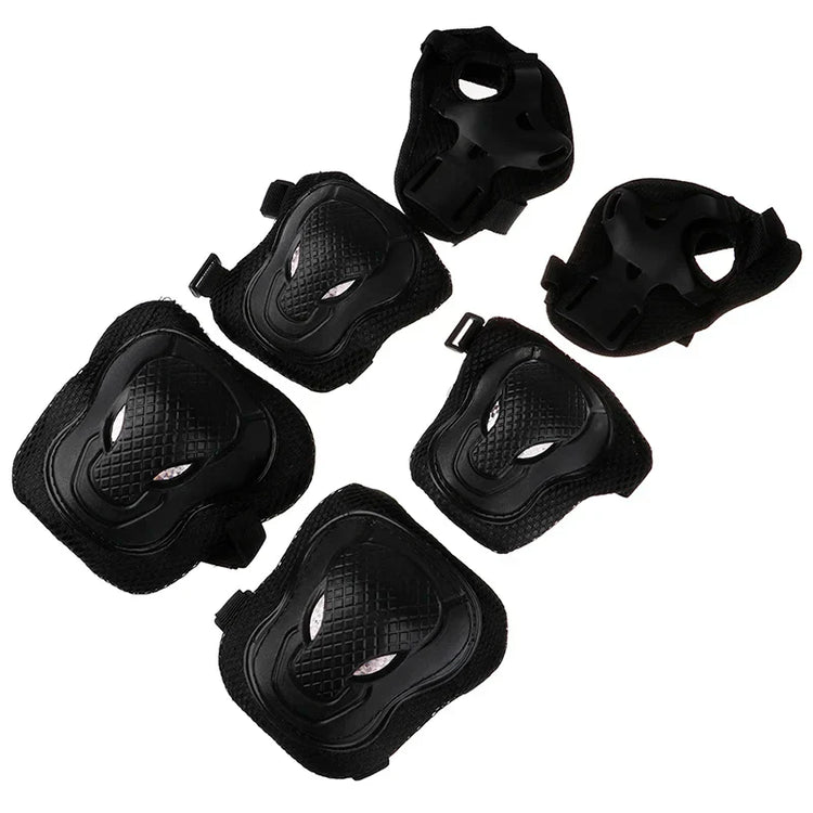 6-Piece Black Kids Protective Gear Set – Knee Pads, Elbow Pads & Wrist Guards for Safe Cycling, Skating & Biking Adventures
