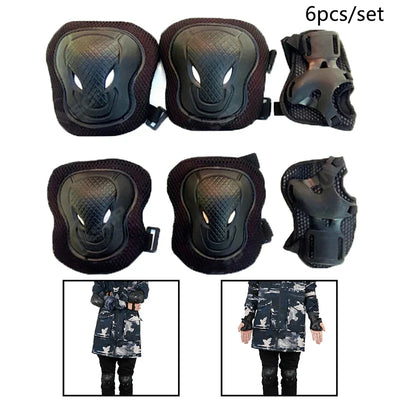 6-Piece Black Kids Protective Gear Set – Knee Pads, Elbow Pads & Wrist Guards for Safe Cycling, Skating & Biking Adventures