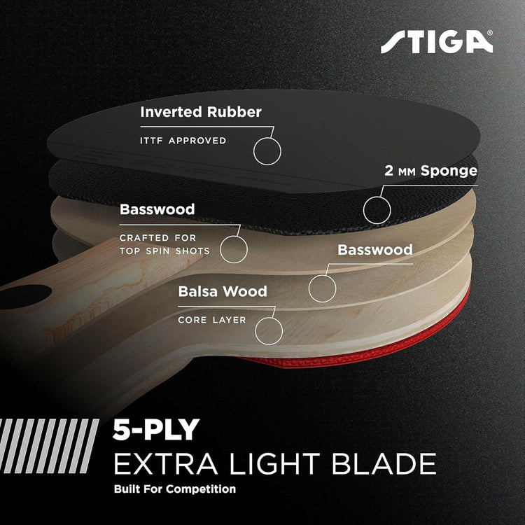 Stiga Five-Star Original Blade – Professional Table Tennis Paddle for Maximum Speed, Spin, and Control