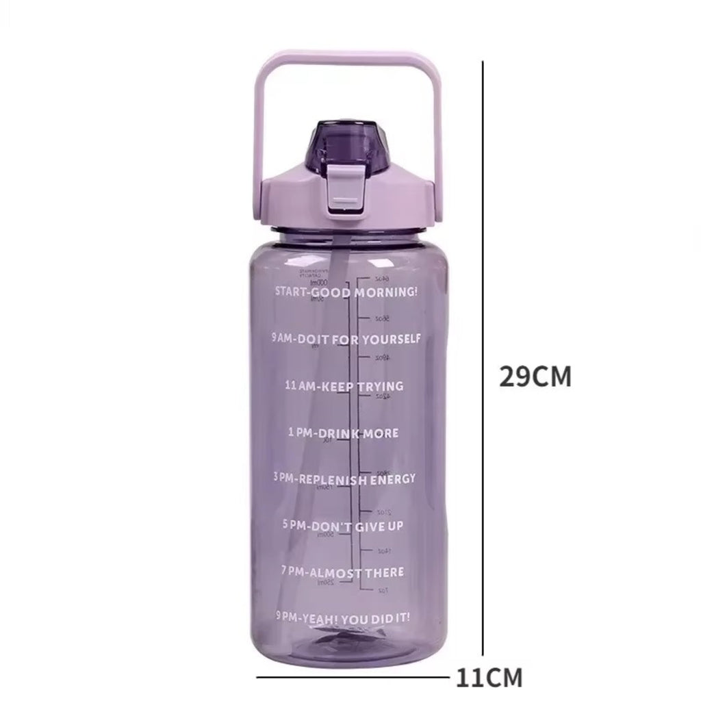 2L Straw Water Bottle Large Capacity Plastic Water Cup Portable Drink Bottle With Time Marker For Outdoor Sports Fitness