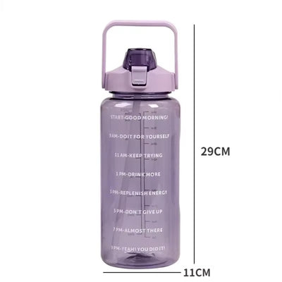 2L Straw Water Bottle Large Capacity Plastic Water Cup Portable Drink Bottle With Time Marker For Outdoor Sports Fitness