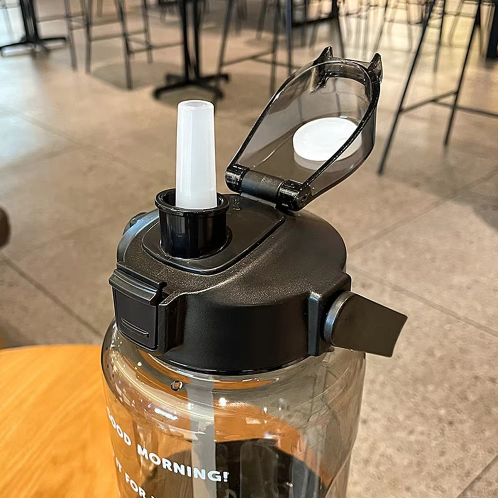 2L Straw Water Bottle Large Capacity Plastic Water Cup Portable Drink Bottle With Time Marker For Outdoor Sports Fitness