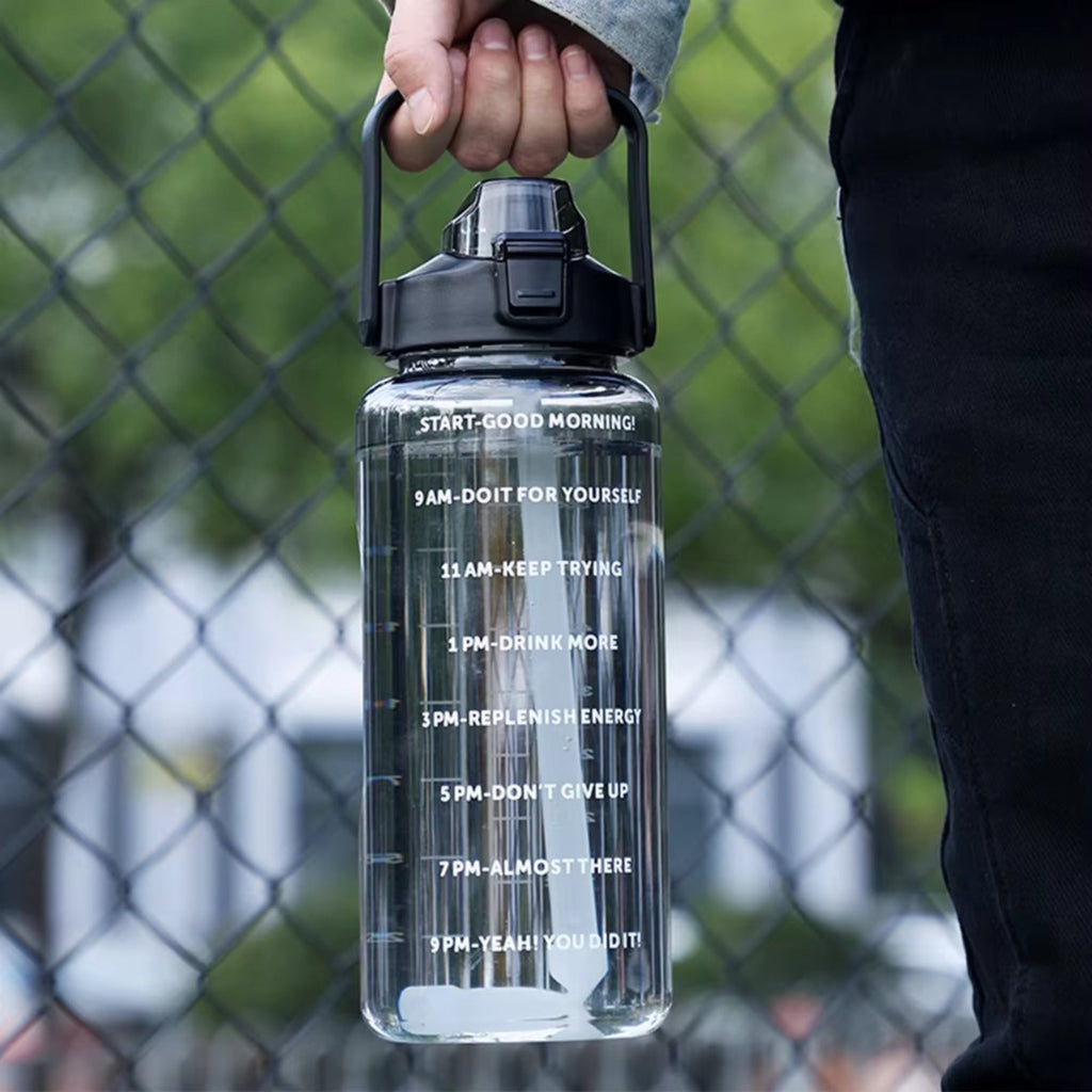2L Straw Water Bottle Large Capacity Plastic Water Cup Portable Drink Bottle With Time Marker For Outdoor Sports Fitness