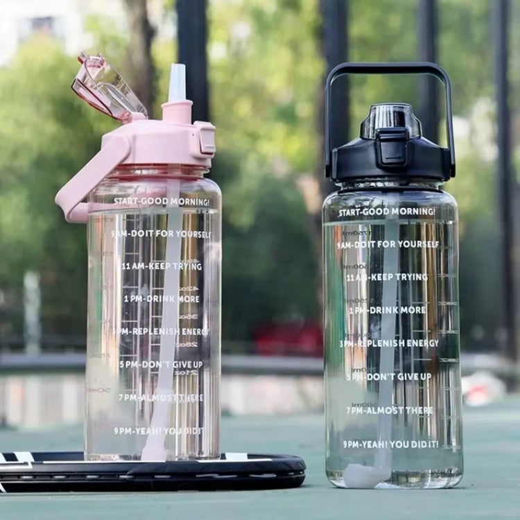 2L Straw Water Bottle Large Capacity Plastic Water Cup Portable Drink Bottle With Time Marker For Outdoor Sports Fitness