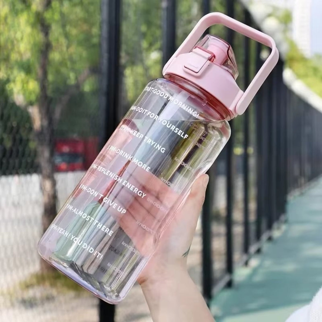 2L Straw Water Bottle Large Capacity Plastic Water Cup Portable Drink Bottle With Time Marker For Outdoor Sports Fitness
