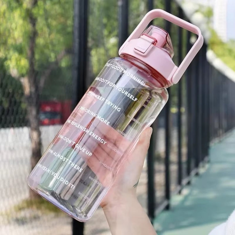 2L Straw Water Bottle Large Capacity Plastic Water Cup Portable Drink Bottle With Time Marker For Outdoor Sports Fitness