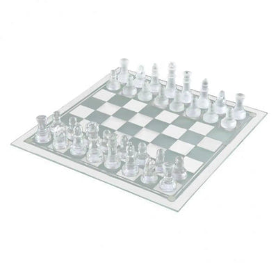 Luxury Glass Chess Set – Frosted & Clear Pieces with Sleek Glass Board