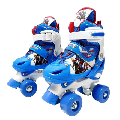 Adjustable Blue 4-Wheel Spiderman Roller Skates – Fun for Kids & Beginners