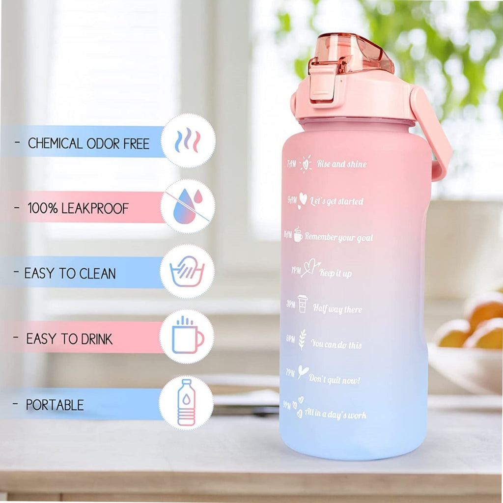 2L Motivational Water Bottle, Sport Drinks Gym Sipper Large Capacity Drinking Bottle with Straw, Marker & Holding Strap