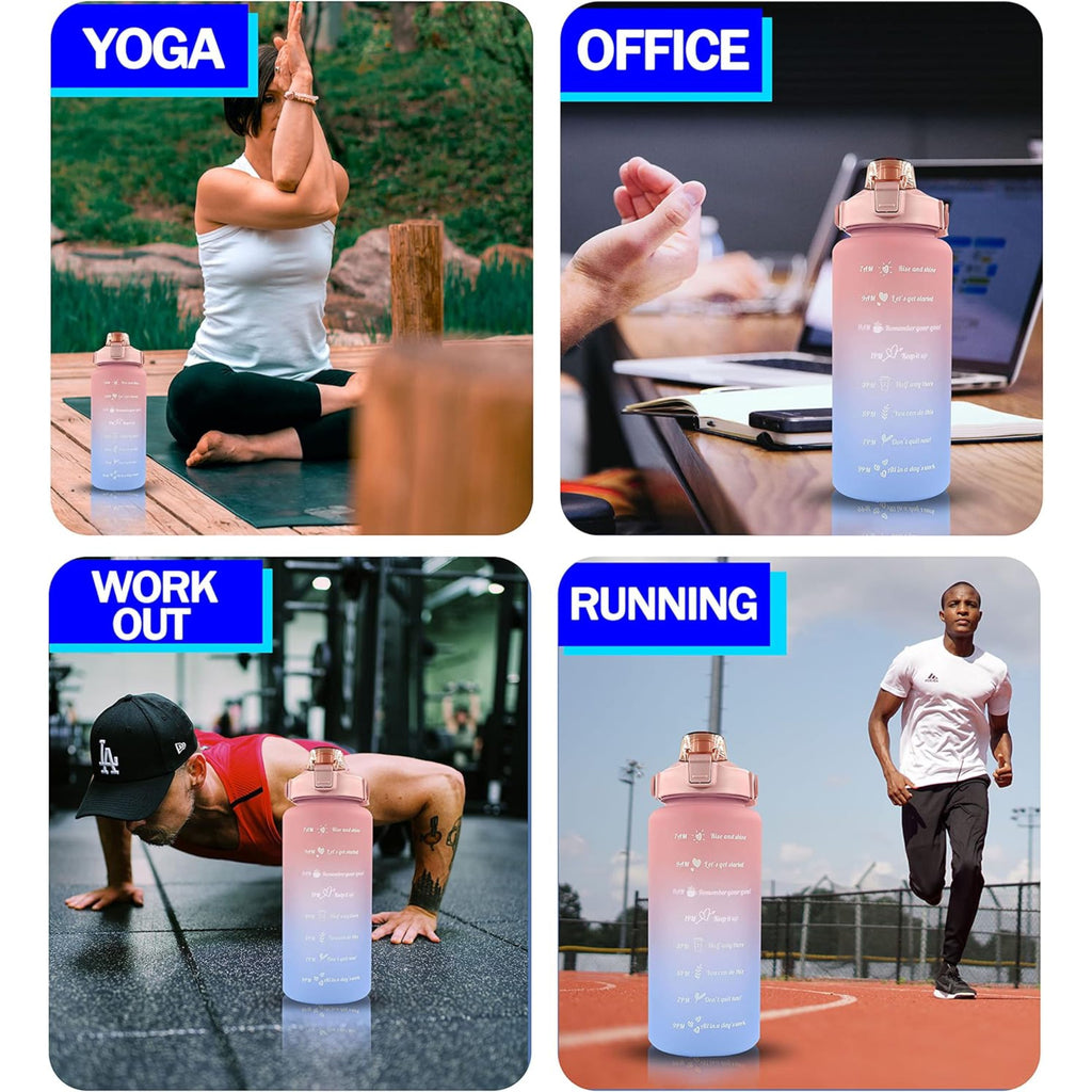 2L Motivational Water Bottle, Sport Drinks Gym Sipper Large Capacity Drinking Bottle with Straw, Marker & Holding Strap