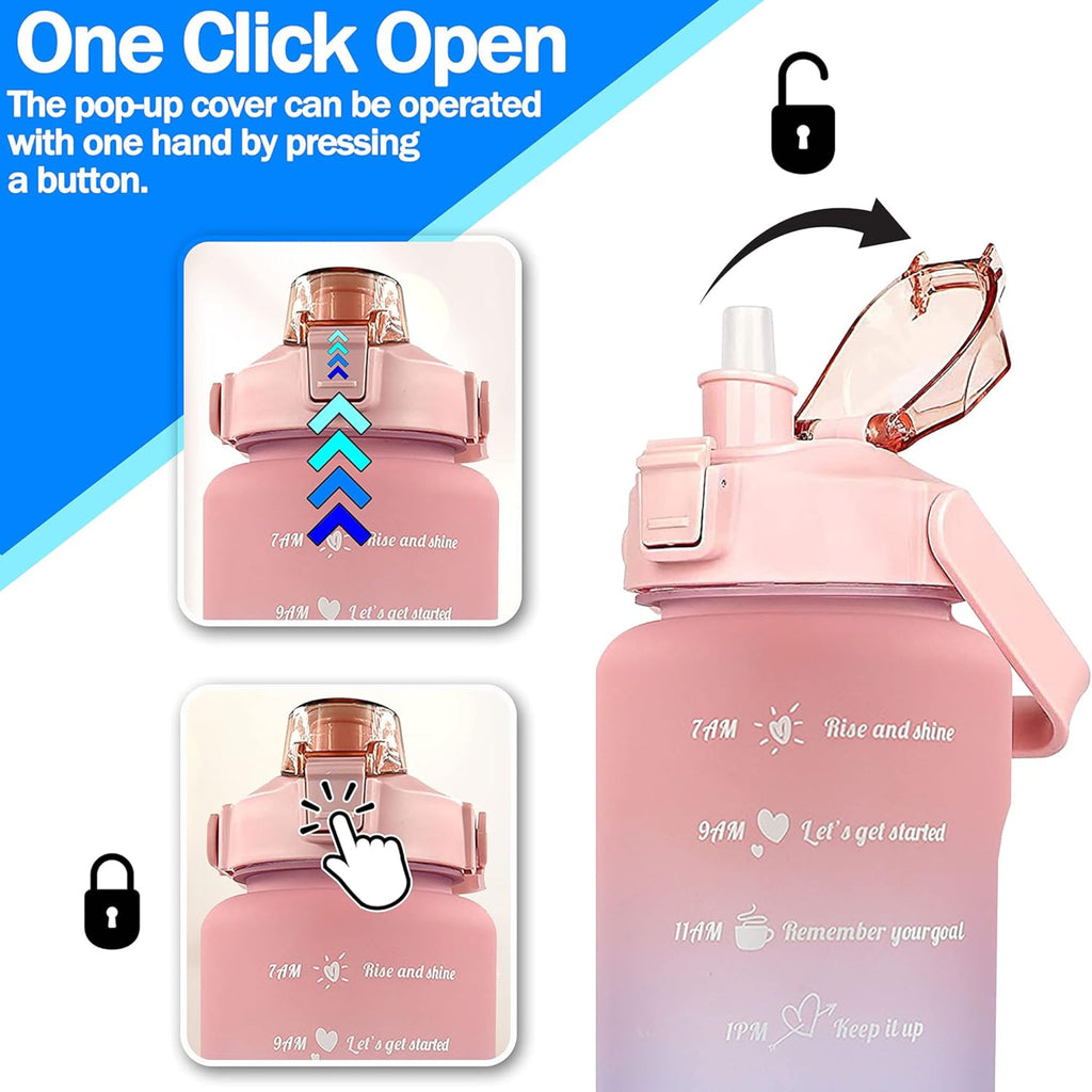 2L Motivational Water Bottle, Sport Drinks Gym Sipper Large Capacity Drinking Bottle with Straw, Marker & Holding Strap