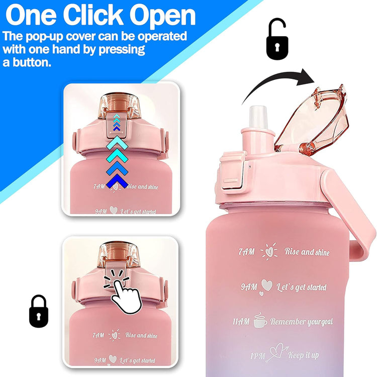 2L Motivational Water Bottle, Sport Drinks Gym Sipper Large Capacity Drinking Bottle with Straw, Marker & Holding Strap