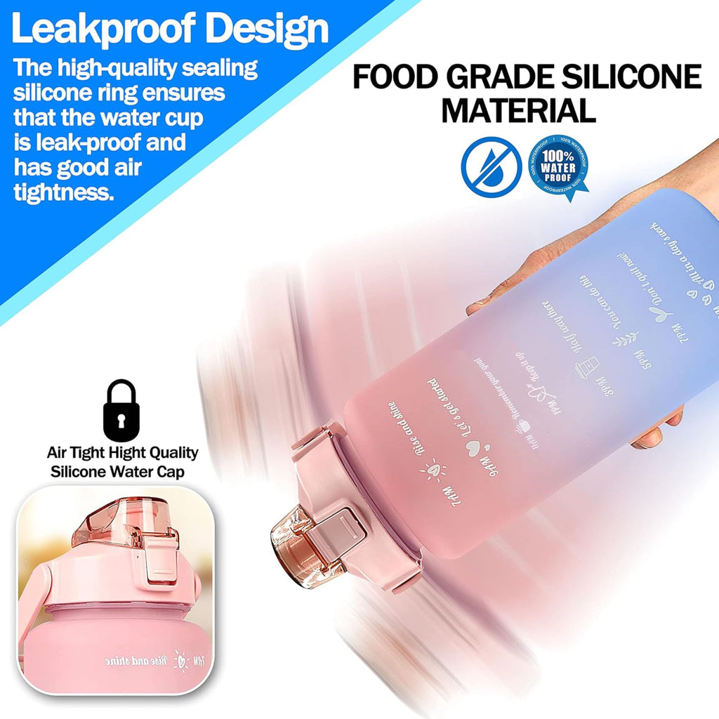 2L Motivational Water Bottle, Sport Drinks Gym Sipper Large Capacity Drinking Bottle with Straw, Marker & Holding Strap