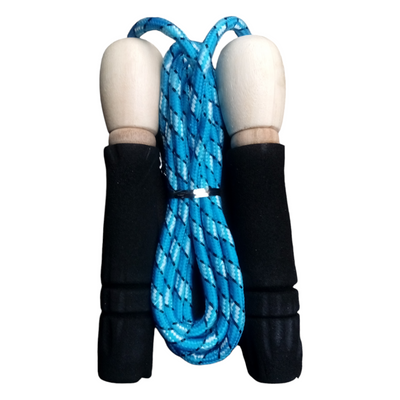 Blue Braided Jump Rope with Wooden Handles – Durable Fitness Skipping Rope
