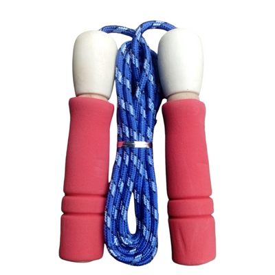 Blue Braided Jump Rope with Wooden Handles & Red Grip – Durable Fitness Skipping Rope
