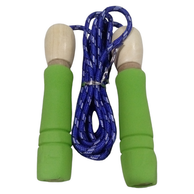 Blue Braided Jump Rope with Wooden Handles & Green Grip – Durable Fitness Skipping Rope